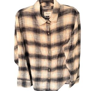 American Eagle Outfitters Women's Plaid Shirt - Black and Cream